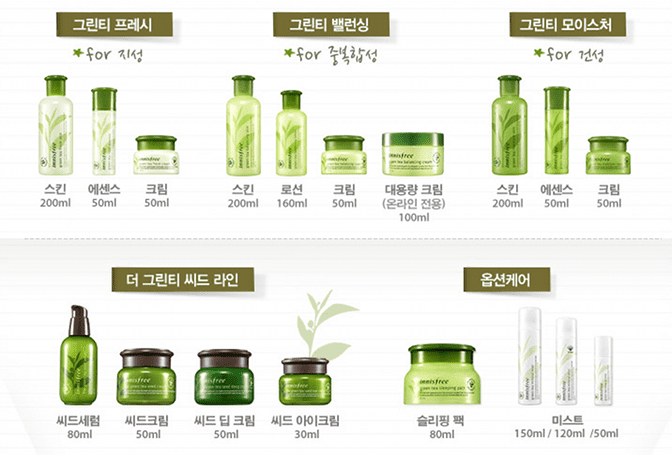 Innisfree، محصولات پوستی کره ای